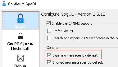 Options of GpgOL